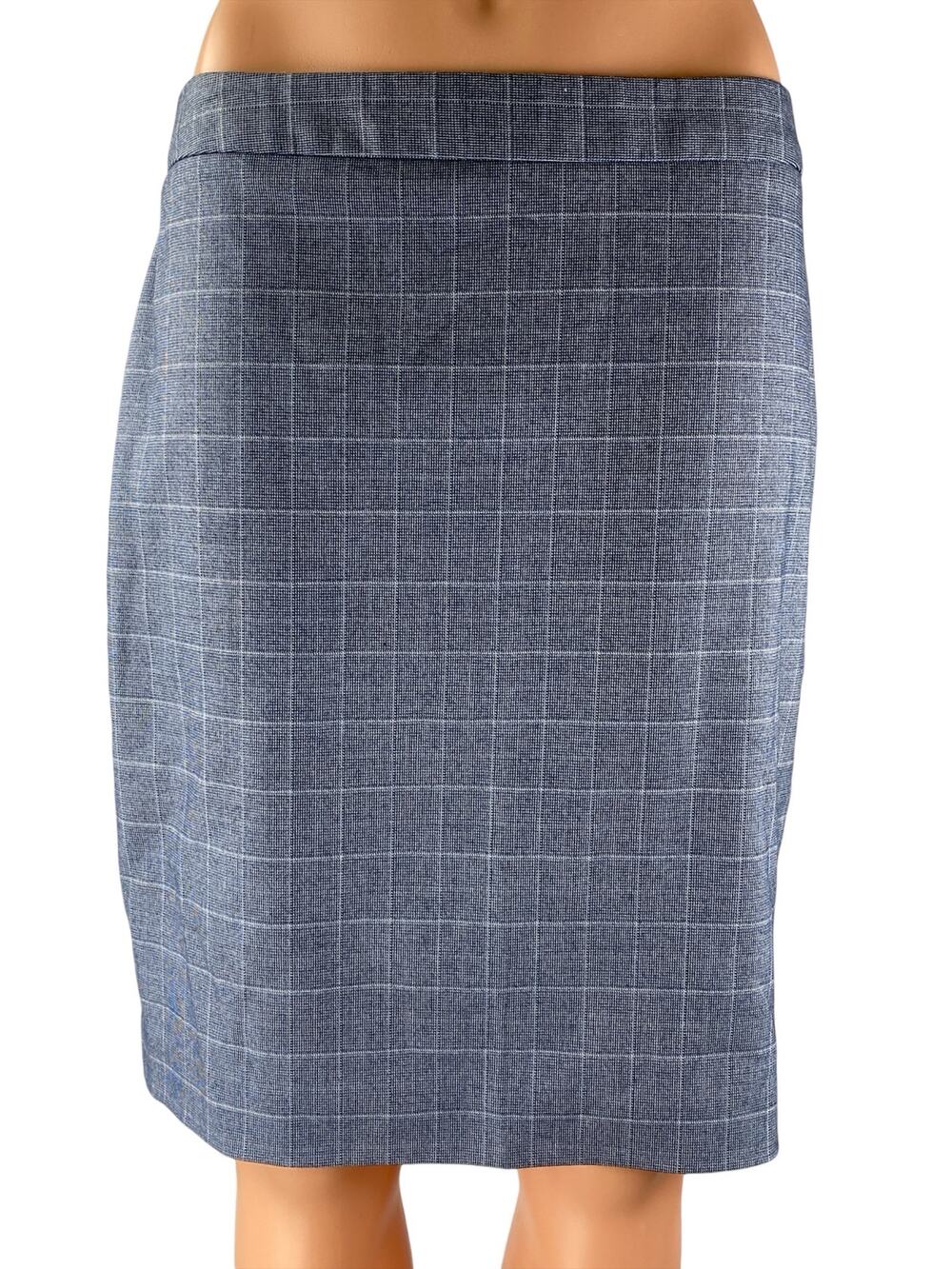 Banana Republic Women's Blue Gray Plaid Check Midi Straight Pencil Skirt Size 8P